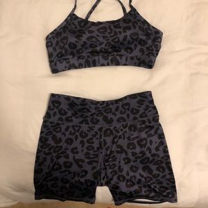 Grey animal print sports bra and biker shirt set